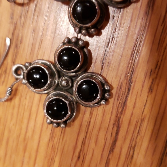 Gorgeous Vintage Sterling Silver Onyx? Earrings!!!🖤🤍 - Picture 6 of 6